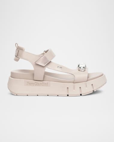 NeroGiardini Stone Embellished Leather Sandals