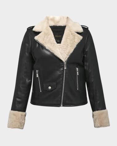 AS by DF Sydney Recycled Leather Moto Jacket with Faux Fur Trim