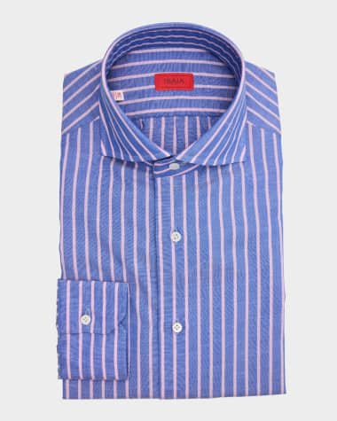 Isaia Men's Cotton and Linen Stripe Dress Shirt