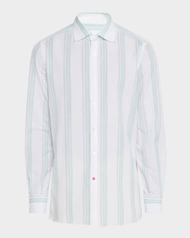 Isaia Men's Cotton and Linen Stripe Casual Button-Down Shirt