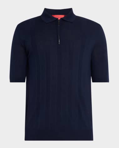 Isaia Men's Stripe Knit Short-Sleeve Polo Sweater