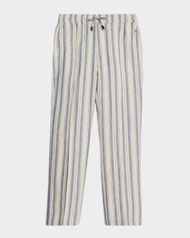 Isaia Men's Linen Multi-Stripe Pull-On Pants