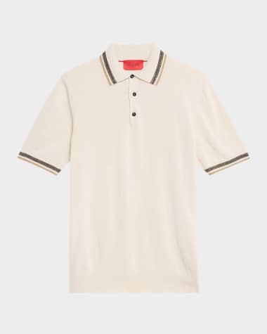 Isaia Men's Silk and Linen Tipped Polo Sweater