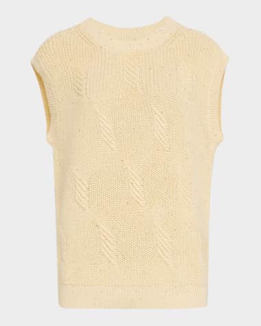 Peserico Cap-Sleeve Ribbed Sequin Sweater