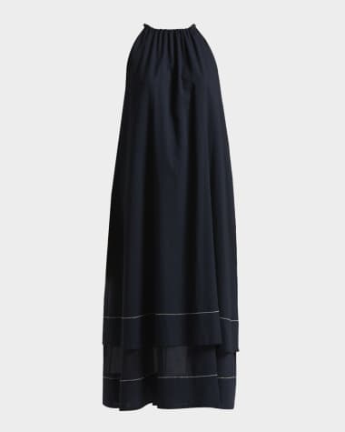 Peserico Tiered Chain-Trim Halter Midi Dress