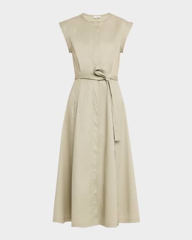 Peserico Cap-Sleeve Stretch Cotton Midi Dress