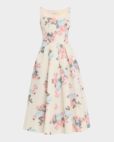 Philosophy di Lorenzo Serafini Blur Floral Sleeveless Pleated Midi Dress