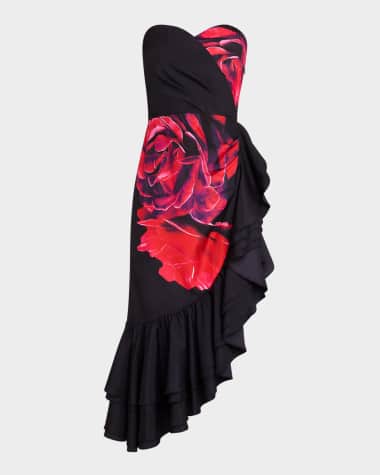 One33 Social Strapless Floral-Print Asymmetric Midi Dress