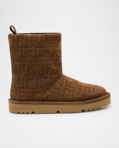 Fendi Shearling-Lined FF Embossed Leather Ski Boots