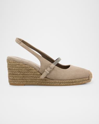 Brunello Cucinelli Monili Mary Jane Suede Espadrille Slingback Wedges