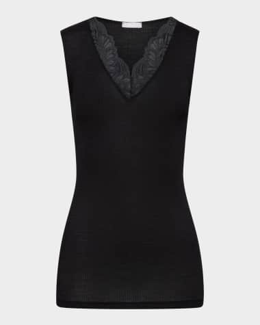 Hanro Maria Ribbed Lace-Trim Tank