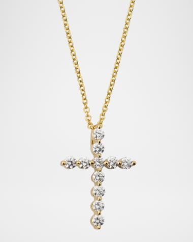 Neiman Marcus Diamonds 18K Yellow Gold Diamond Cross Necklace, 20"L, 0.33tcw
