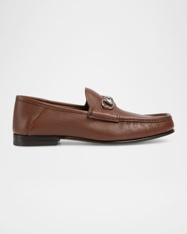 Gucci Men's Horsebit 1953 Grained Leather Bit Loafers