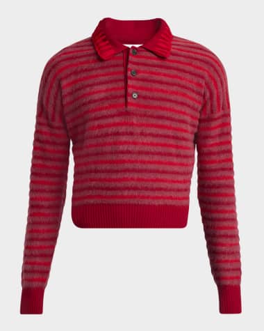 McQueen Men's Wool-Mohair Striped Polo Sweater