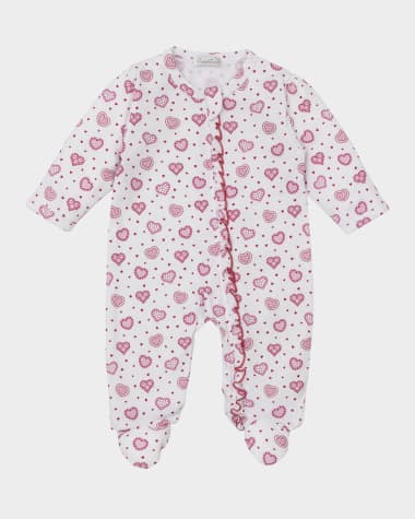 Kissy Kissy Girl's Heartfelt Hearts Zip Up Footie, Size Newborn-9M