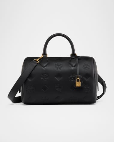 MCM Ella Medium Logo Leather Boston Top-Handle Bag