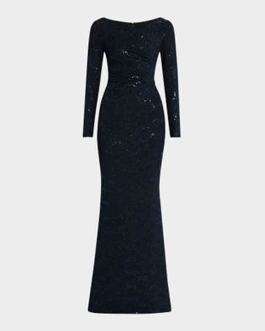 Talbot Runhof Stardust Trumpet Jersey Long-Sleeve Gown