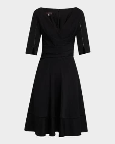 Talbot Runhof Draped Mosaic Pique 3/4-Sleeve Dress