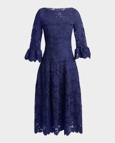 Talbot Runhof Lace 3/4-Sleeve Midi Dress