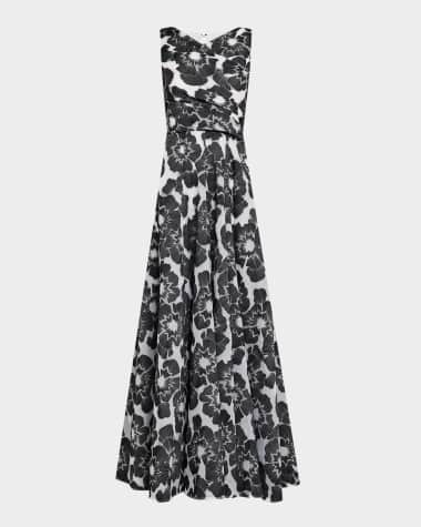 Talbot Runhof Floral Firecracker Organdi Jacquard Sleeveless Gown