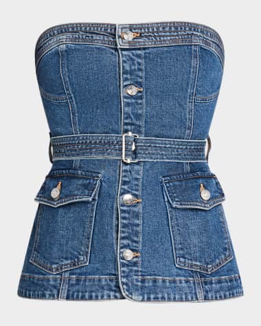 SIMKHAI Cyan Belted Denim Bustier Top