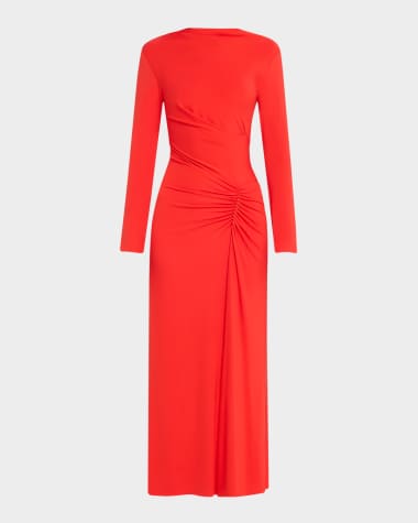 SIMKHAI Ferrera Ruched Long-Sleeve Midi Dress
