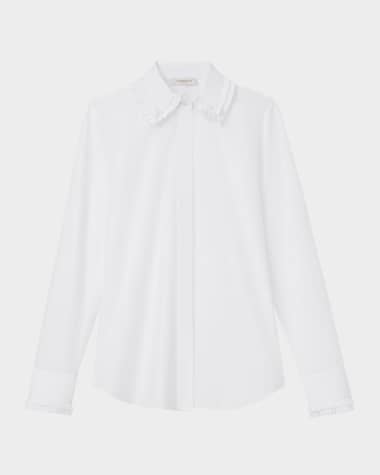 Lafayette 148 New York Pleated-Trim Cotton Shirt