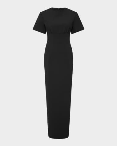 Rachel Gilbert Dover Strong-Shoulder Short-Sleeve Gown