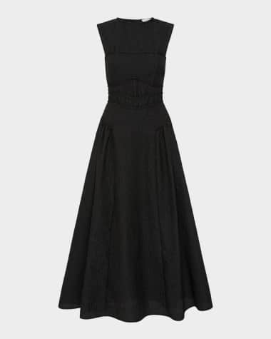Rachel Gilbert Sophia Bustier Drop-Waist Textured Tea-Length Dress
