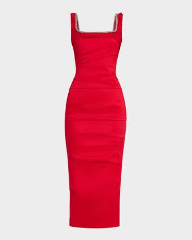 Rachel Gilbert Onyx Crystal Sleeveless Draped Midi Dress