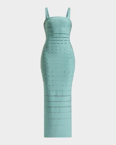 Herve Leger Lillian Sequined Slash Cutout Sleeveless Gown
