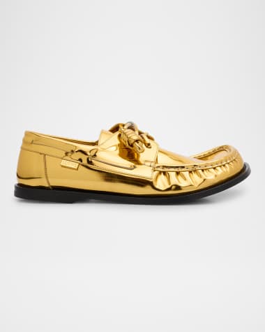 Loewe Men's Metallic Calfskin Campo Boat Shoes