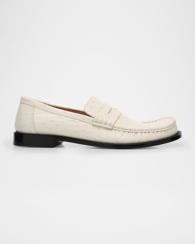 Loewe Men's Campo Ostrich-Print Penny Loafers
