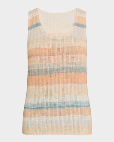 TSE Cashmere Superfine Cashmere Striped Pointelle Tank