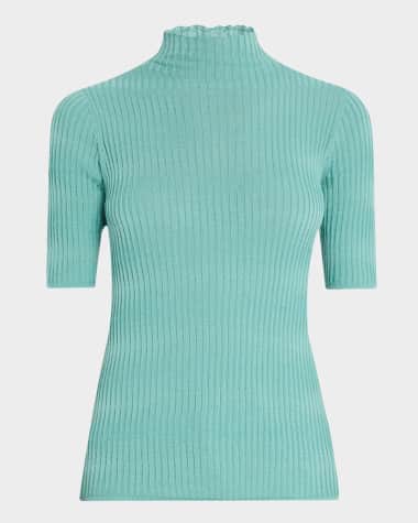 TSE Cashmere Ribbed Mock-Neck Cotton Top