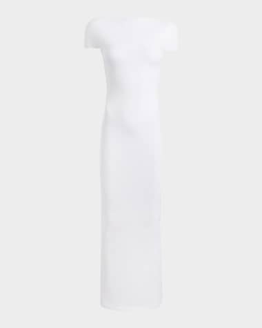Khaite Basile High-Neck Cap-Sleeve Maxi Dress