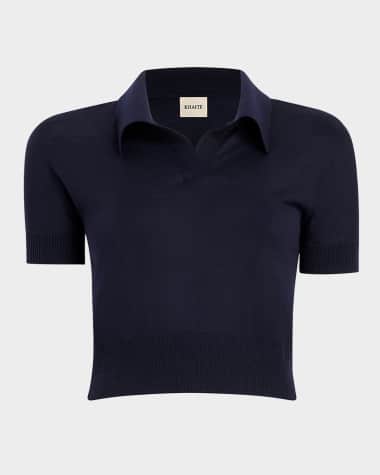 Khaite Morgane Short-Sleeve Crop Polo Top