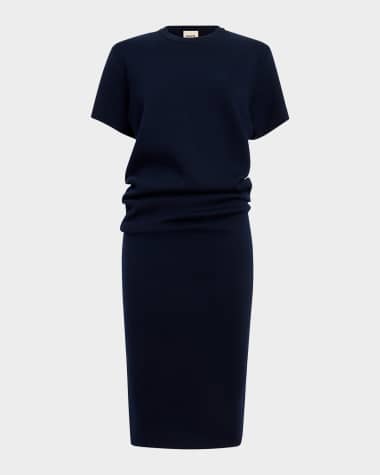 Khaite Callas Draped Short-Sleeve Midi Dress