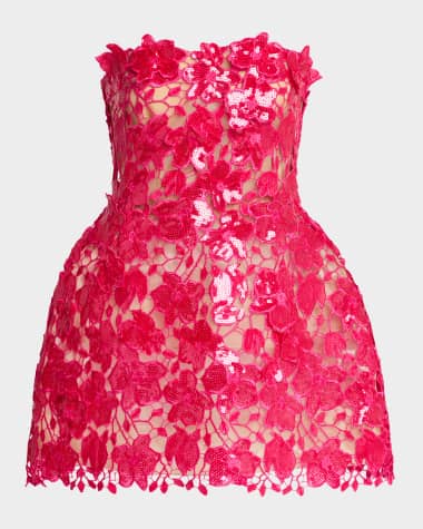 Retrofete Alira Strapless Sequined Lace Mini Dress