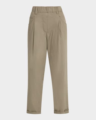 Brunello Cucinelli Baggy Poplin Cropped Pull-On Pants