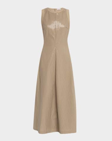 Brunello Cucinelli Front Sequined Techno Poplin Corset Midi Dress