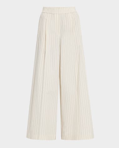 Brunello Cucinelli Pinstripe Wide Leg Poplin Pants