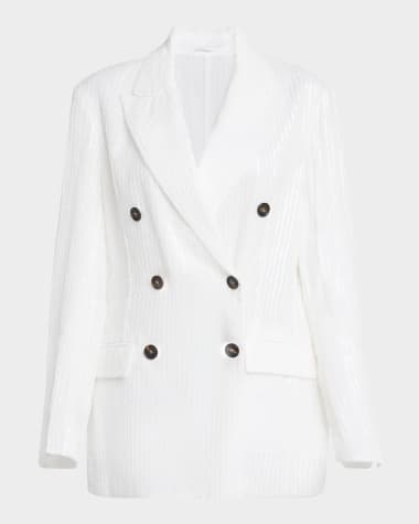 Brunello Cucinelli Sequined Stripe Double-Breasted Organza Jacket