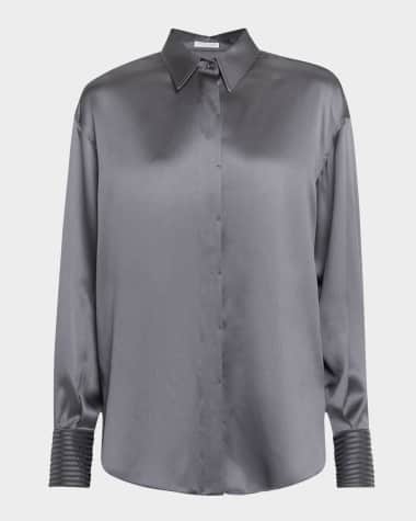 Brunello Cucinelli Sequined Cuff Satin Blouse