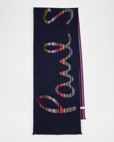 Paul Smith Men's Reversible Signature Stripe Logo Wool Scarf