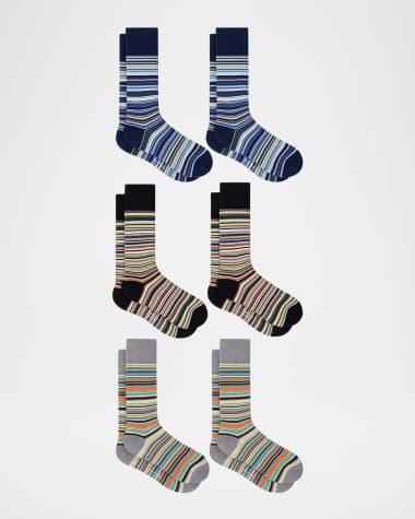 Paul Smith Men's Signature Stripe Stretch Cotton 6-Pack Crew Socks