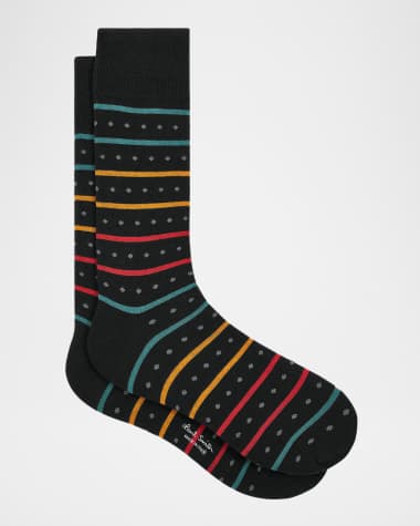 Paul Smith Men's Iago Spot Stripe Cotton-Stretch Crew Socks