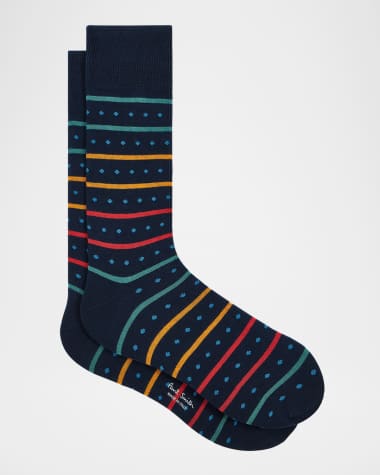 Paul Smith Men's Iago Spot Stripe Cotton-Stretch Crew Socks