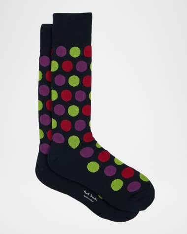 Paul Smith Men's Ilario Polka Dot Cotton-Stretch Crew Socks