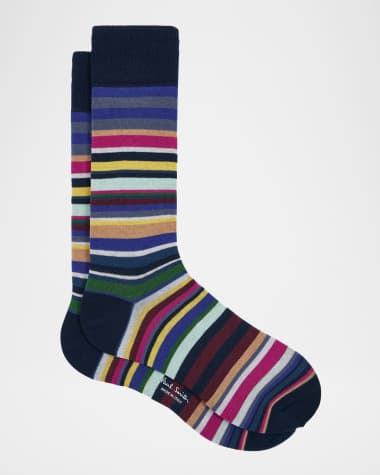 Paul Smith Men's Curtis Stripe Cotton-Stretch Crew Socks